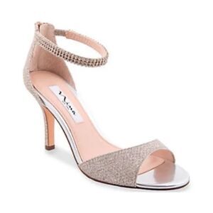 Nina Formal Stiletto Glitter Rhinestone Ankle Zip Strap Evening Shoe, Size 7.5